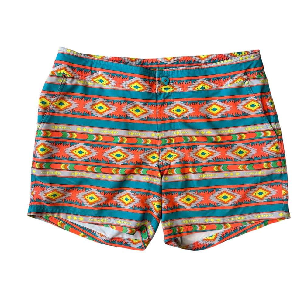 Chubbies Swim Trunks Mens Size M Teal Orange Geometric Southwestern Excellent